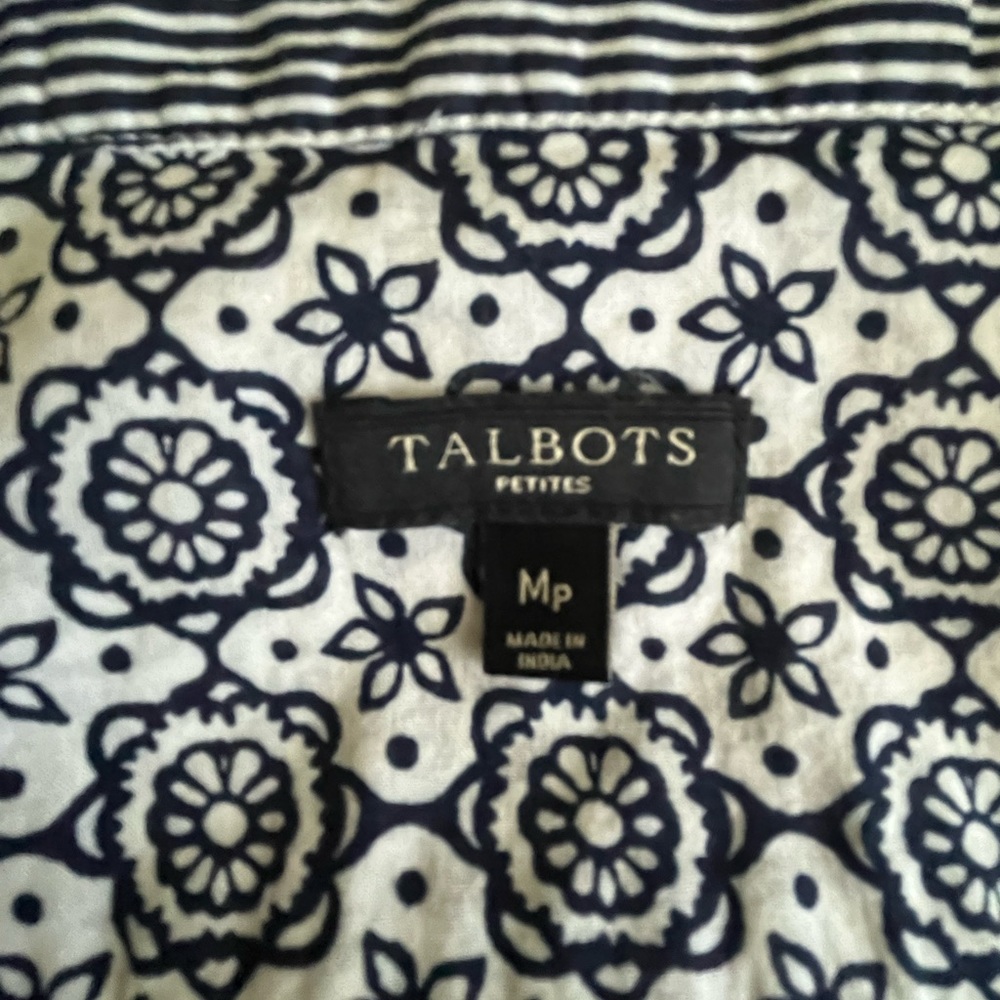 Talbots Blue and White Women top Tunic 3/4 Sleeve Sz Mp‎ - Picture 5 of 9